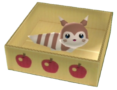 An image of the Pokemon Furret in an apple box, from the game Pokemon Ranch.